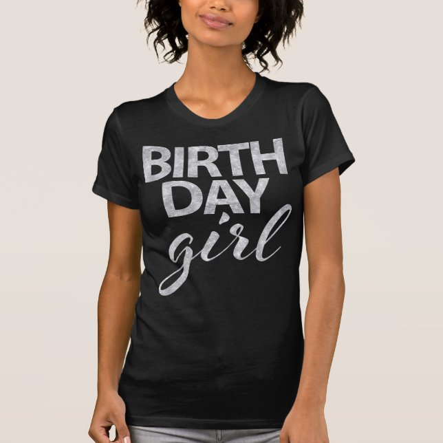 Silver Glitter Birthday Girl Shirt Tee Shirt (Framsida)