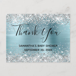 Silver Glitter Blå Folie Baby Shower Tack Vykort