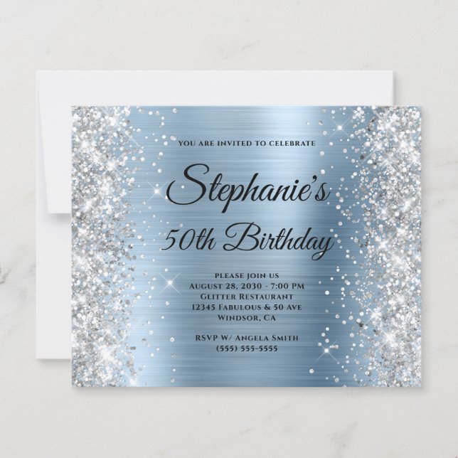 Silver Glitter Blå Folie Monogram 50-årsfirande (Framsida)