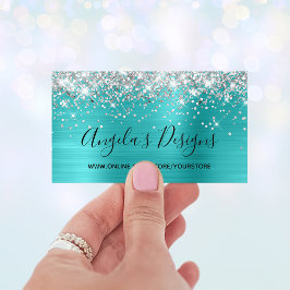 Silver Glitter Blå Turkos Folie Webbutik Visitkort