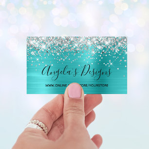 Silver Glitter Blå Turkos Folie Webbutik Visitkort