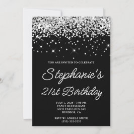 Silver Glitter Black 21:a födelsedagen Inbjudningar