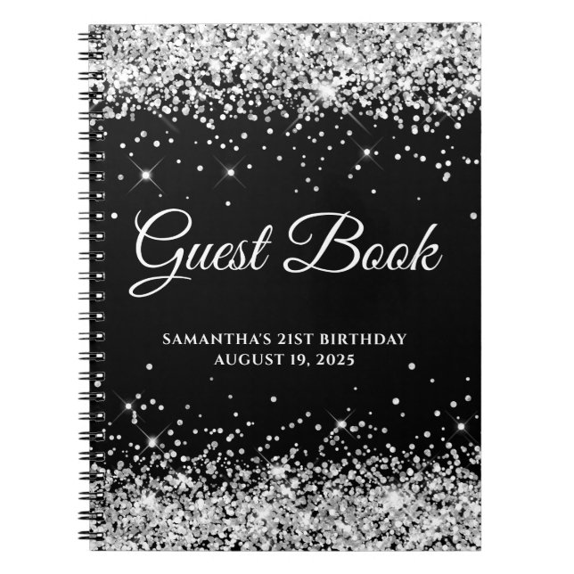 Silver Glitter Black 21:a födelsedagsboken Anteckningsbok (Framsidan)