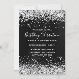 Silver Glitter Black Foil Birthday Firation Inbjudningar