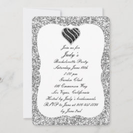 Silver Glitter Black Heart Bachelorette Party Inbjudningar
