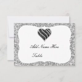 Silver Glitter Black Heart Bord-platskort Inbjudningar