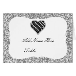 Silver Glitter Black Heart Bord-platskort OBS Kort