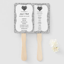 Silver Glitter Black Heart Bröllopsprogram Fläkt