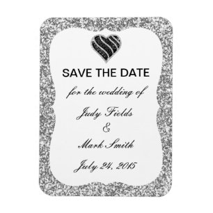 Silver Glitter Black Heart Spara datum magneter