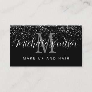 Silver Glitter Black Makeup Artist Hair Salon Visitkort