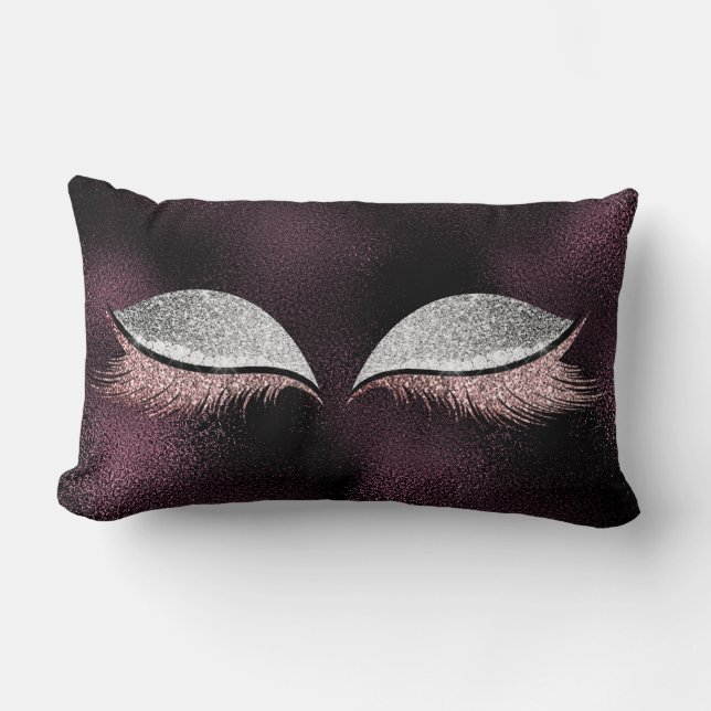 Silver Glitter Black Makeup Lash Lila Glass Lumbarkudde (Framsida)
