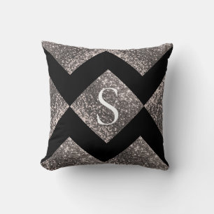 Silver Glitter Black Monogram Bling Chic Kudde
