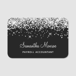 Silver Glitter Black Namnbricka