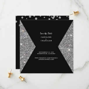 Silver Glitter & Black Photo Bröllop Spara Datumet