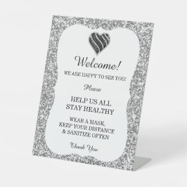 Silver Glitter Black & White Heart Bröllop Safety