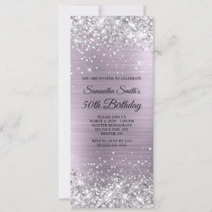 Silver Glitter Blek Lavender Foil 50:e födelsedage Inbjudningar