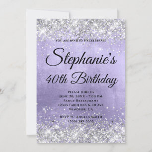 Silver Glitter Blek Lavender Foil Finare Monogram Inbjudningar
