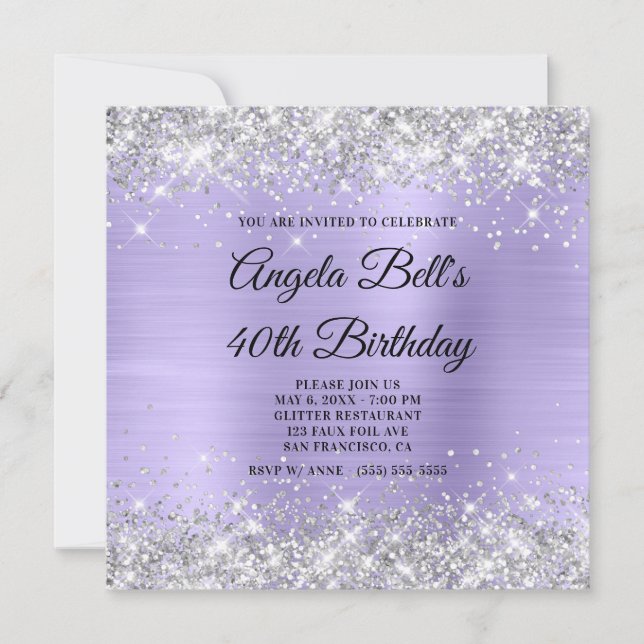 Silver Glitter Blek Lavender Shimmer Foil Monogram Inbjudningar (Framsida)