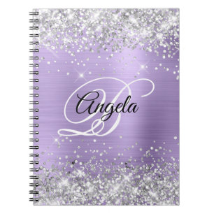 Silver Glitter Blek Lila Metallic Finare Monogram Anteckningsbok