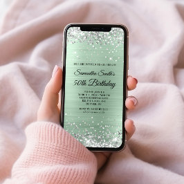 Silver Glitter Blek Mint Foil 50:e födelsedagen Inbjudningar
