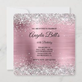 Silver Glitter Blek Rosa Foil Finare Monogram Inbjudningar