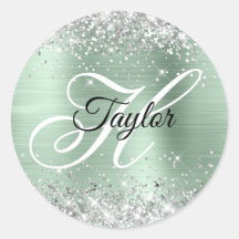 Silver Glitter Blekt Mint Folie Fancy Monogram