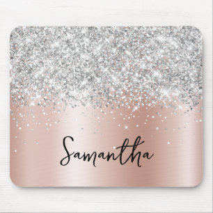 Silver Glitter Blekt Rosa Guldskimrande Namn Musmatta
