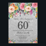 Silver Glitter Blommigt Surprise 60:e födelsedagen Inbjudningar<br><div class="desc">Silver Glitter Blommigt Överraskning 60:e födelsedagsinbjudan för kvinnor. Vattenfärgsblomma Blommigt blomma. Bakgrund för Silver Glitter. Rosa, Gult, Orange, Lila blomma. Vuxen födelsedag. 13:e 15:e 16:e 18:e 20:e 30:e 40:e 60:e 70:e 80:e 90:e 100:e, alla åldrar. Om du vill göra ytterligare anpassningar klickar du på knappen Anpassa och användor verktygen som...</div>