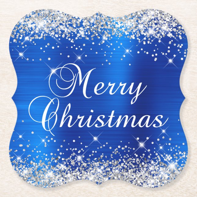 Silver Glitter Blue Foil God jul Underlägg Papper (Framsida)