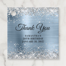Silver Glitter Blue Monogram Birthday Tack Gåvor Etiketter