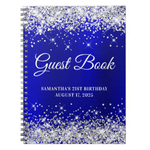 Silver Glitter Blue Satin 21:a födelsedagsboken Anteckningsbok