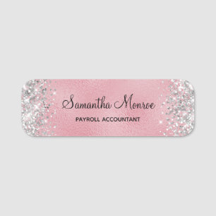 Silver Glitter Blush och Rosa Folie Titel Namnbricka