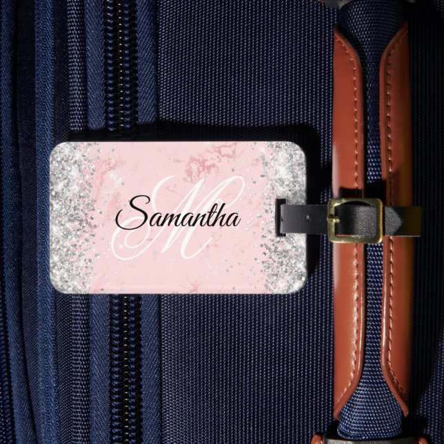 Silver Glitter Blush Rosa Marmor Bagagebricka (Framsida Insitu 4)