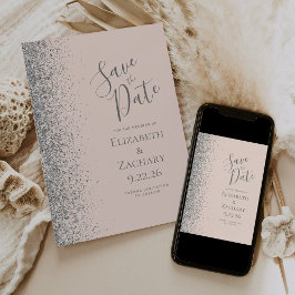 Silver Glitter Blush Rosa Spara Datum Meddelande