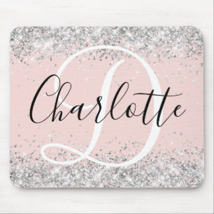 Silver Glitter Blush Svart och Vit Monogram Musmatta