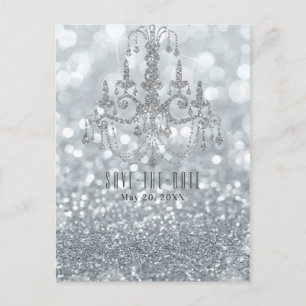 Silver Glitter Bokeh Glam Ljuskrona Spara Datum Meddelande Vykort