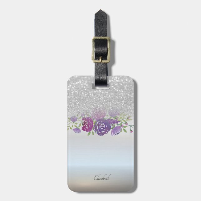Silver Glitter bokeh Ombre,Blommor - Personlig Bagagebricka (Vertikal Framsida)