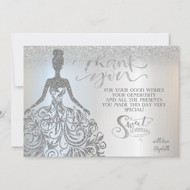 Silver Glitter bokeh Ombre, Dress Sweet Seventeen Tack Kort (Framsida)