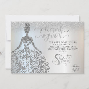 Silver Glitter Bokeh Ombre, Klänning Sweet Sevente Tack Kort