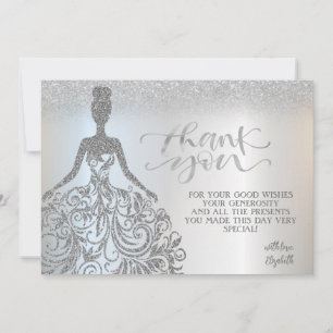 Silver Glitter Bokeh Ombre, Klänning Tack Kort