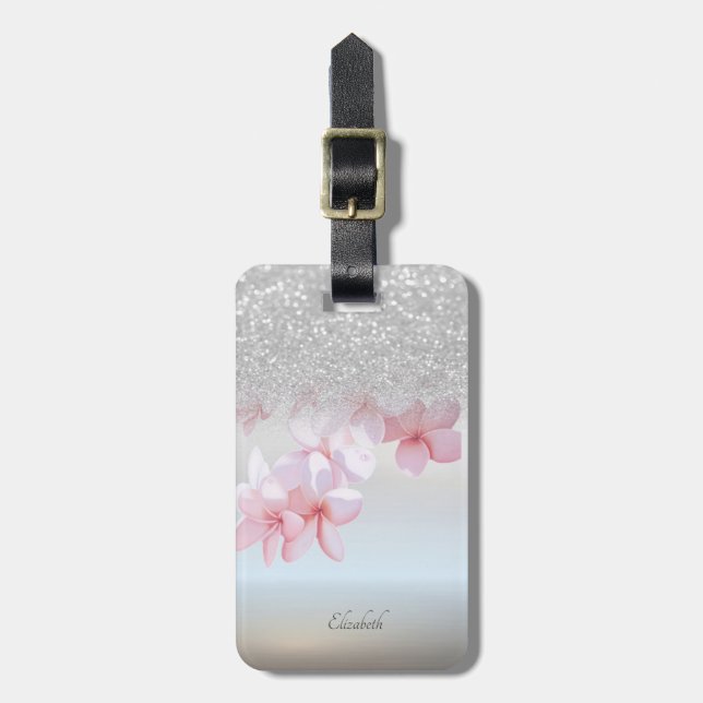 Silver Glitter bokeh Ombre,Plumeria -Personlig Bagagebricka (Vertikal Framsida)