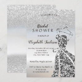 Silver Glitter Bokeh, Pailletter Klänning Bröllops Inbjudningar