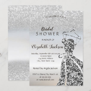 Silver Glitter Bokeh, Pailletter Klänning Bröllops Inbjudningar