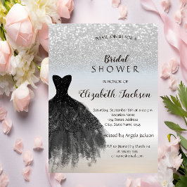 Silver Glitter Bokeh, Svart bröllopsduschkjol Inbjudningar