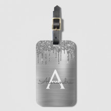 Silver Glitter Borstad Metall Monogramnamn