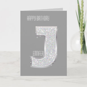 SILVER GLITTER BREV J KORT