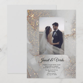 Silver Glitter Bride and Groom Wedding Invitation Inbjudningar