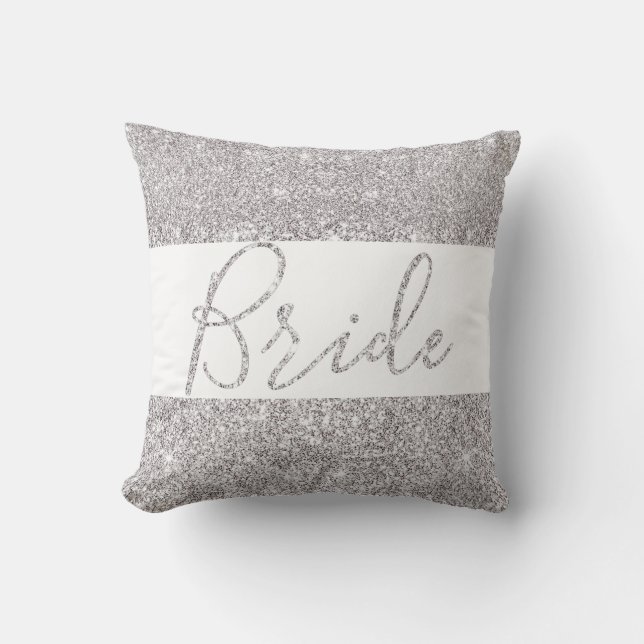 Silver Glitter Bride Elegant bröllop Kudde (Framsida)
