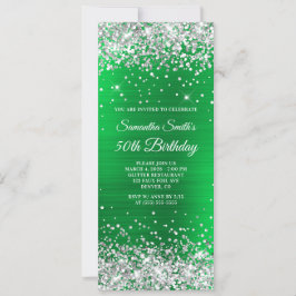 Silver Glitter Bright Grönt Foil 50:e födelsedagen Inbjudningar