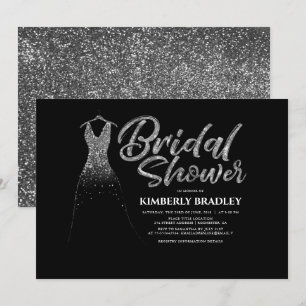 Silver Glitter Bröllop Dress Black, Möhippa Inbjudningar